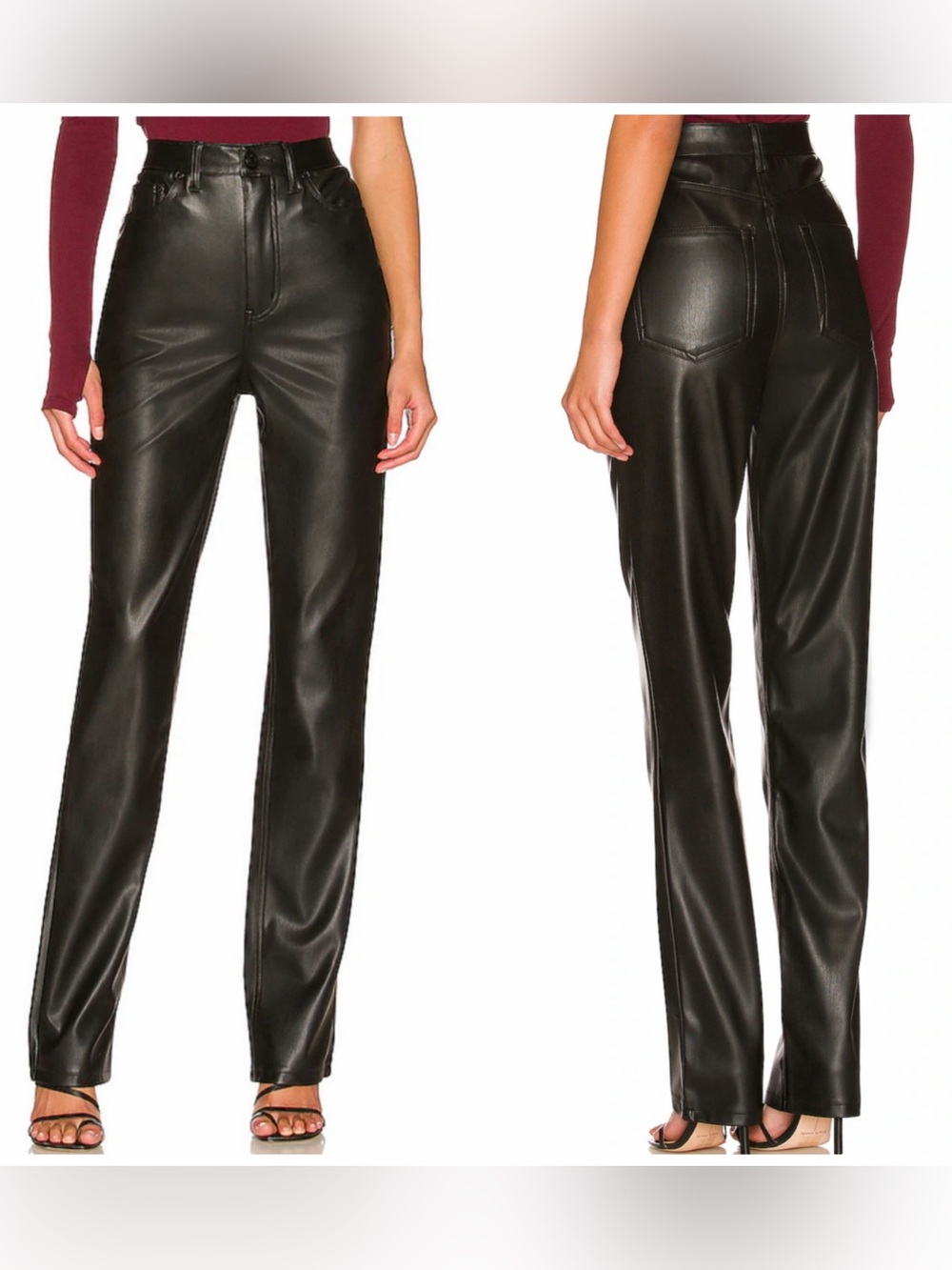 AFRM Heston Faux Leather Straight Leg High Rise Pants Black Size 31